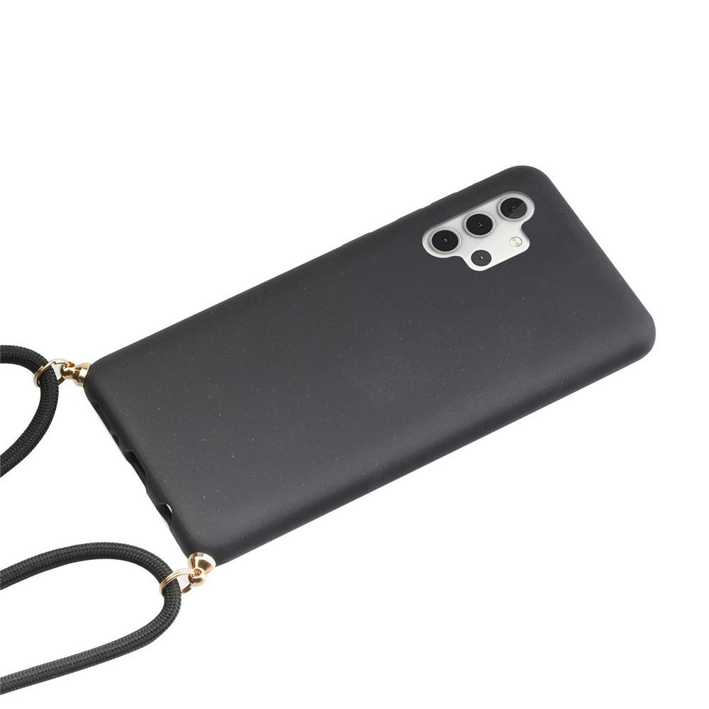 Back Case Wheat Straw + TPU Shockproof Phone Cover with Adjustable Lanyard for Samsung Galaxy A32 5G / M32 5G