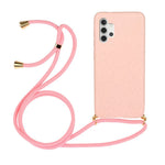 Back Case Wheat Straw + TPU Shockproof Phone Cover with Adjustable Lanyard for Samsung Galaxy A32 5G / M32 5G