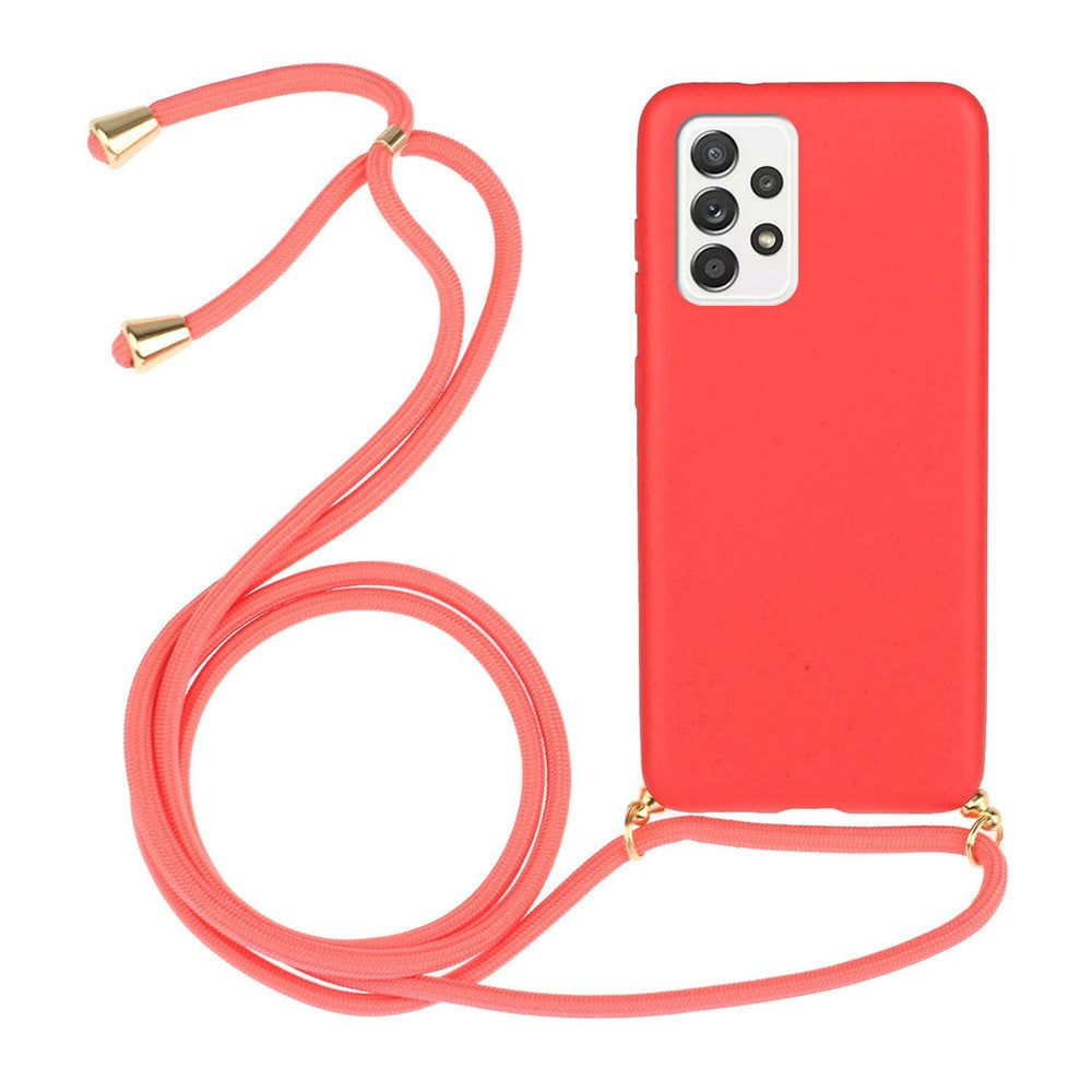 Til Samsung Galaxy A52 5G / 4G / A52s 5G Bagcover Hvedestrå + TPU Stødsikkert Telefoncover med Justerbar Snor