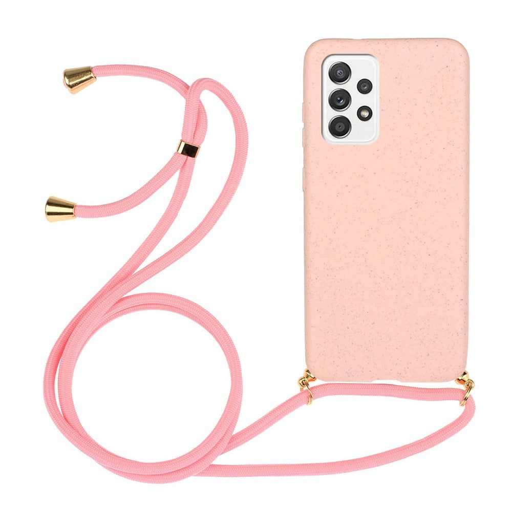 Til Samsung Galaxy A52 5G / 4G / A52s 5G Bagcover Hvedestrå + TPU Stødsikkert Telefoncover med Justerbar Snor