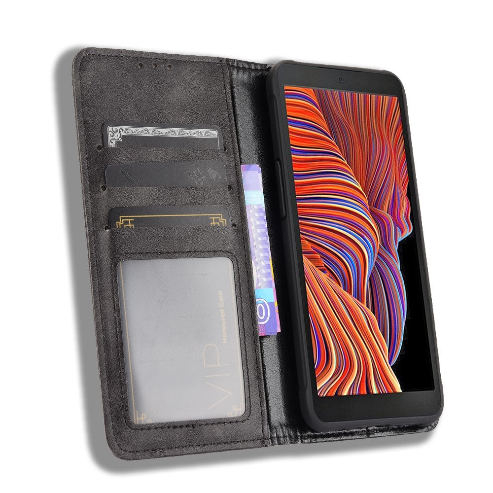 Magnetic Vintage Style Phone Case Wallet Stand Leather Cover for Samsung Galaxy Xcover 5