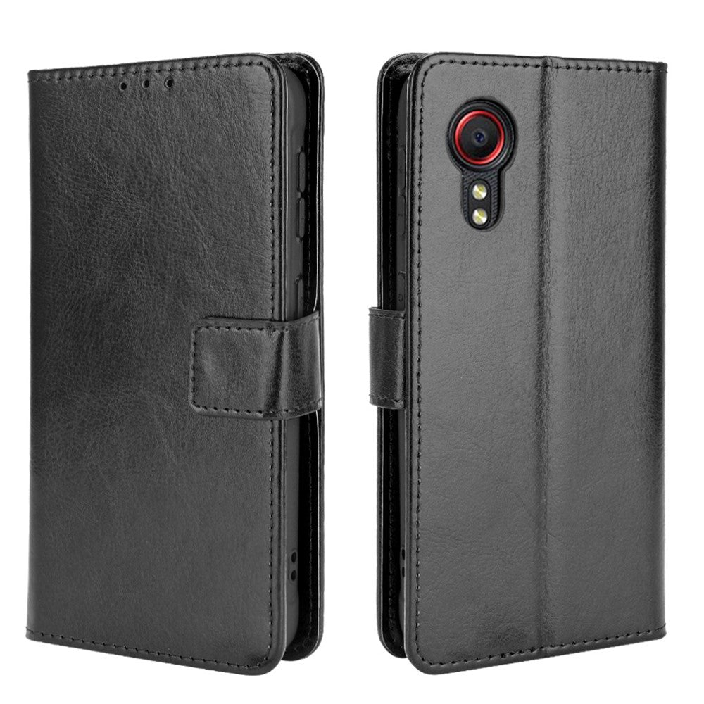 Crazy Horse Texture Wallet Design PU Leather Stand Protector Cover for Samsung Galaxy Xcover 5