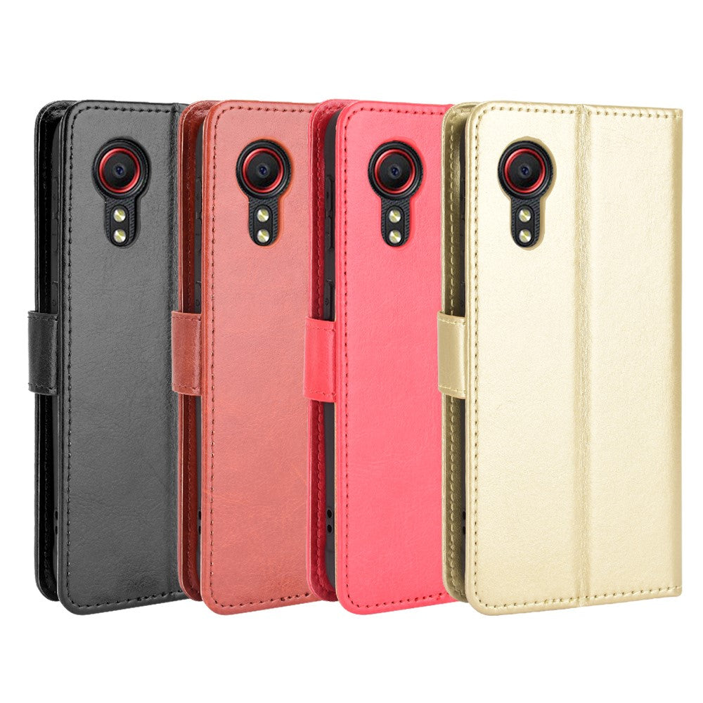 Crazy Horse Texture Wallet Design PU Leather Stand Protector Cover for Samsung Galaxy Xcover 5