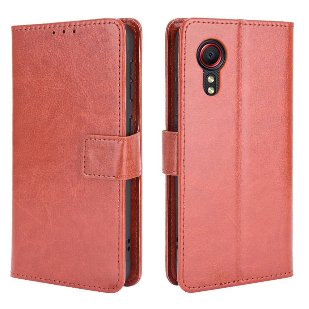 Crazy Horse Texture Wallet Design PU Leather Stand Protector Cover for Samsung Galaxy Xcover 5