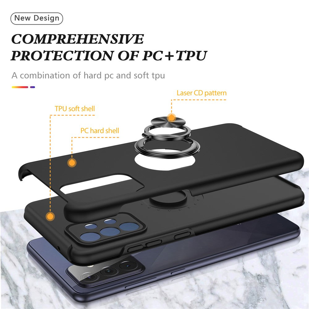 Anti-fald Hybrid Telefoncover med Ringformet Støttefod til Samsung Galaxy A72 5G / 4G