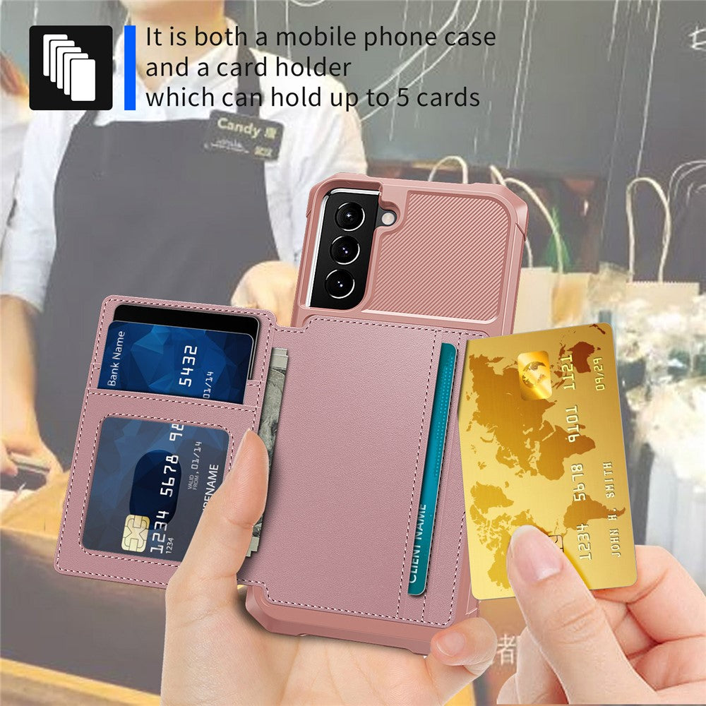 Kickstand Leather Coated TPU Protector Cover with Card Holder [Built-in Magnetic Sheet] for Samsung Galaxy S21 5G/4G