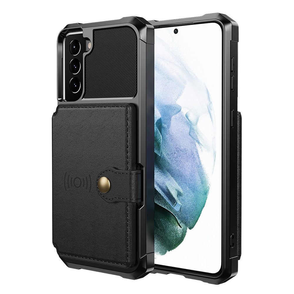 Kickstand Leather Coated TPU Protector Cover with Card Holder [Built-in Magnetic Sheet] for Samsung Galaxy S21 5G/4G