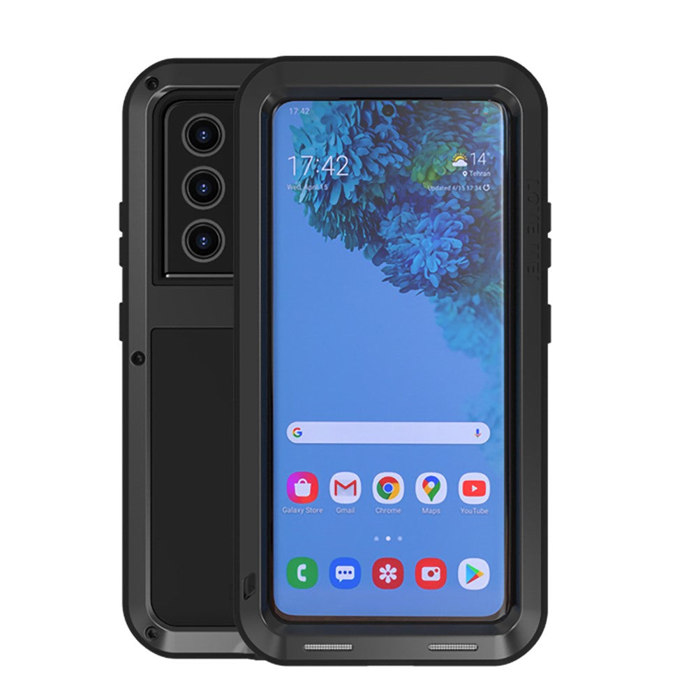 LOVE MEI Shockproof Dropproof Dustproof Silicone Metal Powerful Case for Samsung Galaxy S21 Ultra 5G (without Tempered Glass)