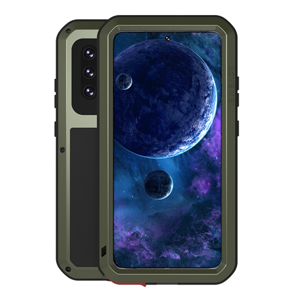 LOVE MEI stødsikkert, faldsikkert og støvtæt robust cover med hærdet glasfilm til Samsung Galaxy A52 4G / 5G / A52s 5G