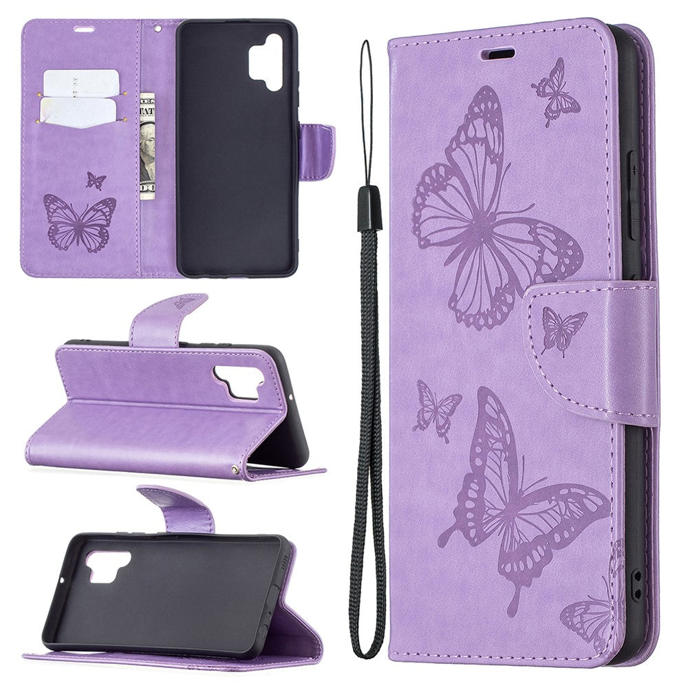 Imprint Butterfly Leather Wallet Case for Samsung Galaxy A32 4G (EU Version)