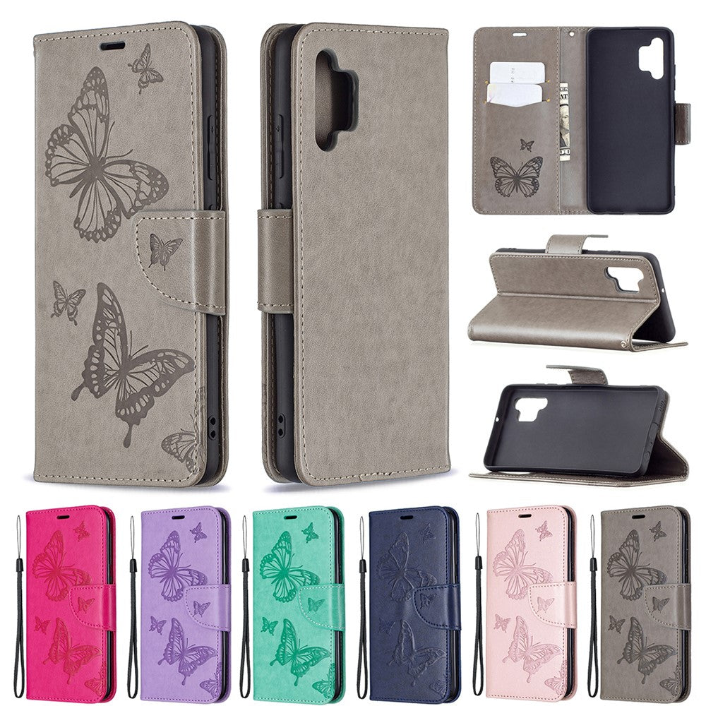 Imprint Butterfly Leather Wallet Case for Samsung Galaxy A32 4G (EU Version)