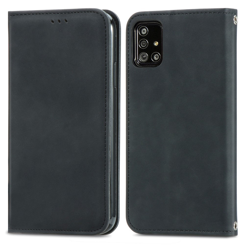 Autp-absorberat vintage-hudkänslofodral i PU-läder för Samsung Galaxy A51 4G SM-A515