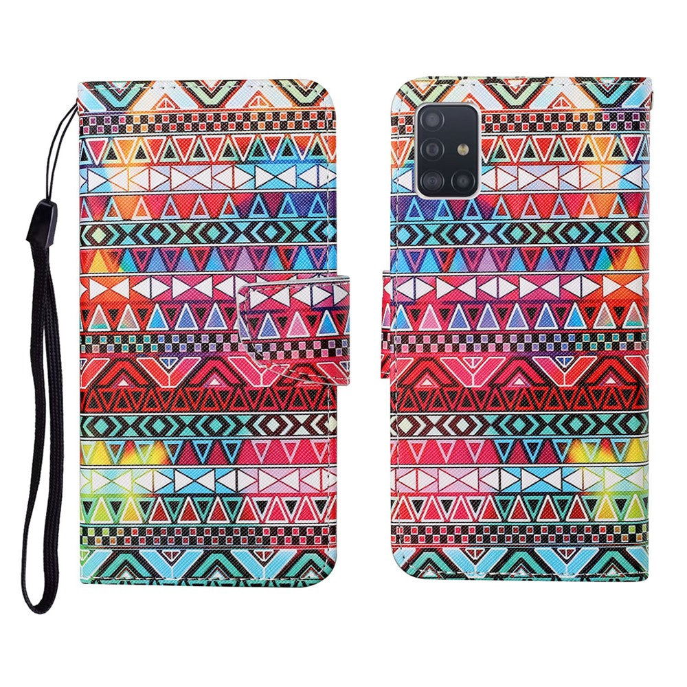 PU-læder Cross Texture Mønstertryk Fuld Beskyttelse Pung Stand Telefoncover til Samsung Galaxy A51 4G SM-A515