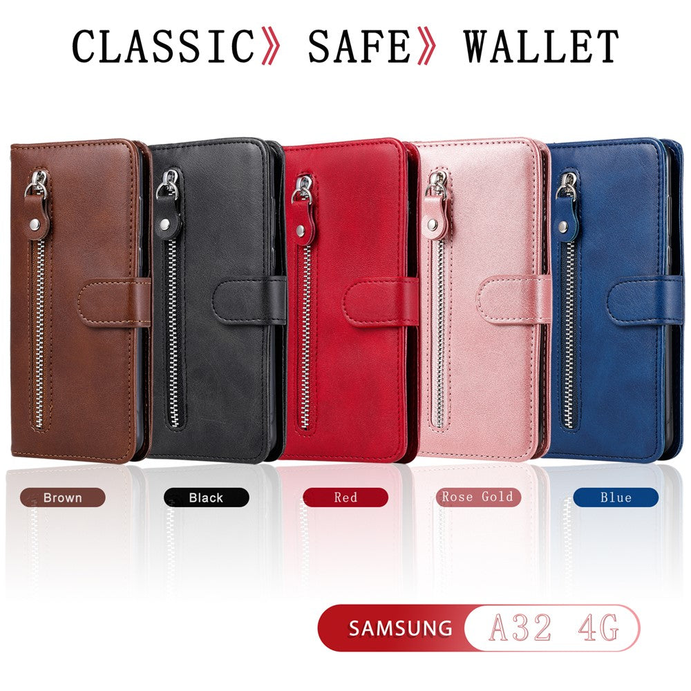 Zipper Pocket Wallet Leather Stand Phone Case Cover for Samsung Galaxy A32 4G (EU Version)