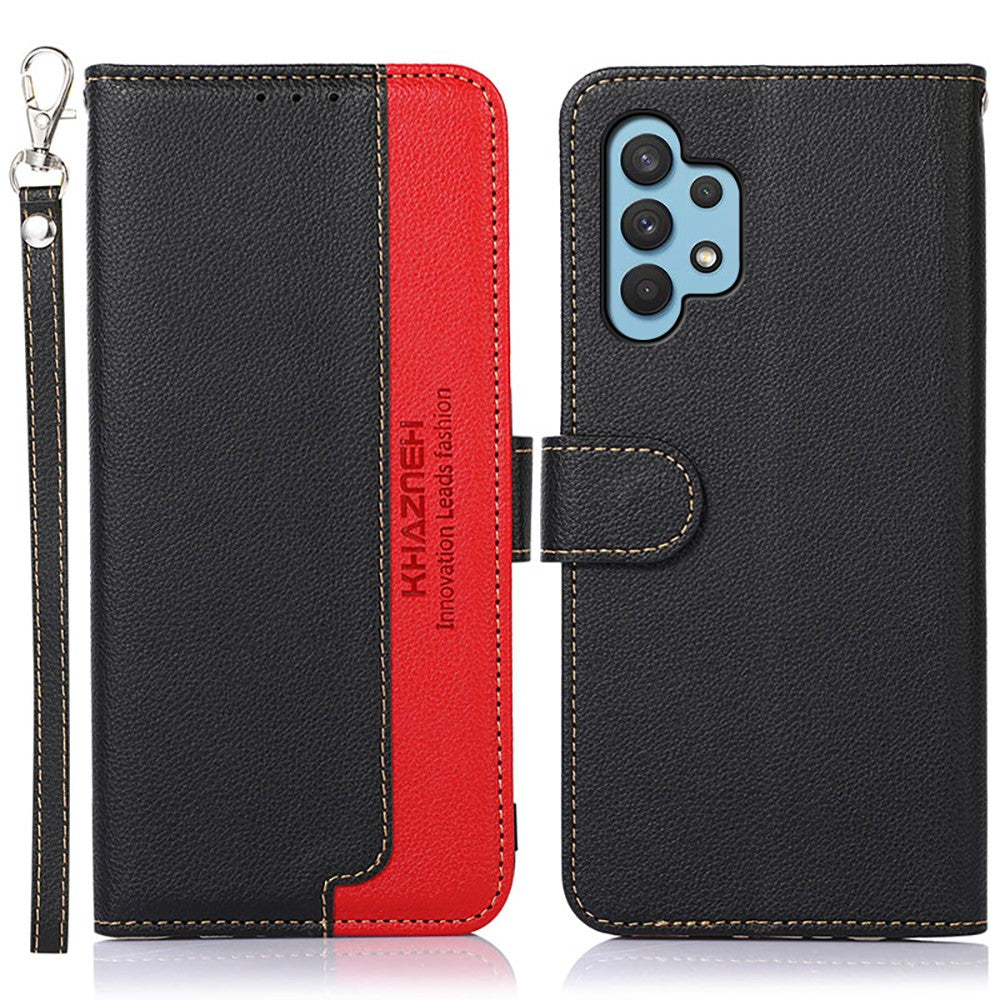 KHAZNEH RFID Blocking Anti-theft Swiping Function Litchi Skin Leather Phone Shell Case for Samsung Galaxy A32 4G (EU Version)