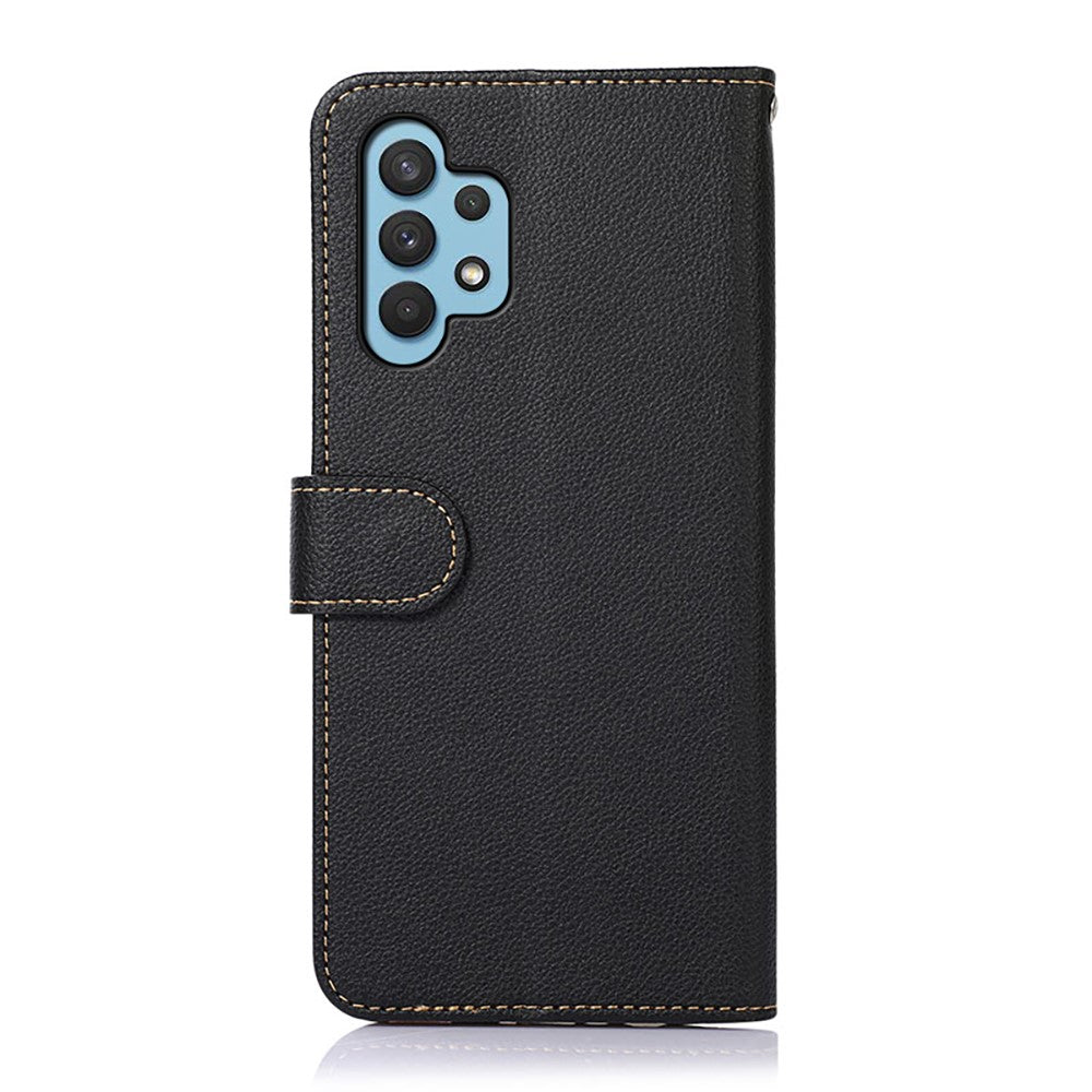 KHAZNEH RFID Blocking Anti-theft Swiping Function Litchi Skin Leather Phone Shell Case for Samsung Galaxy A32 4G (EU Version)
