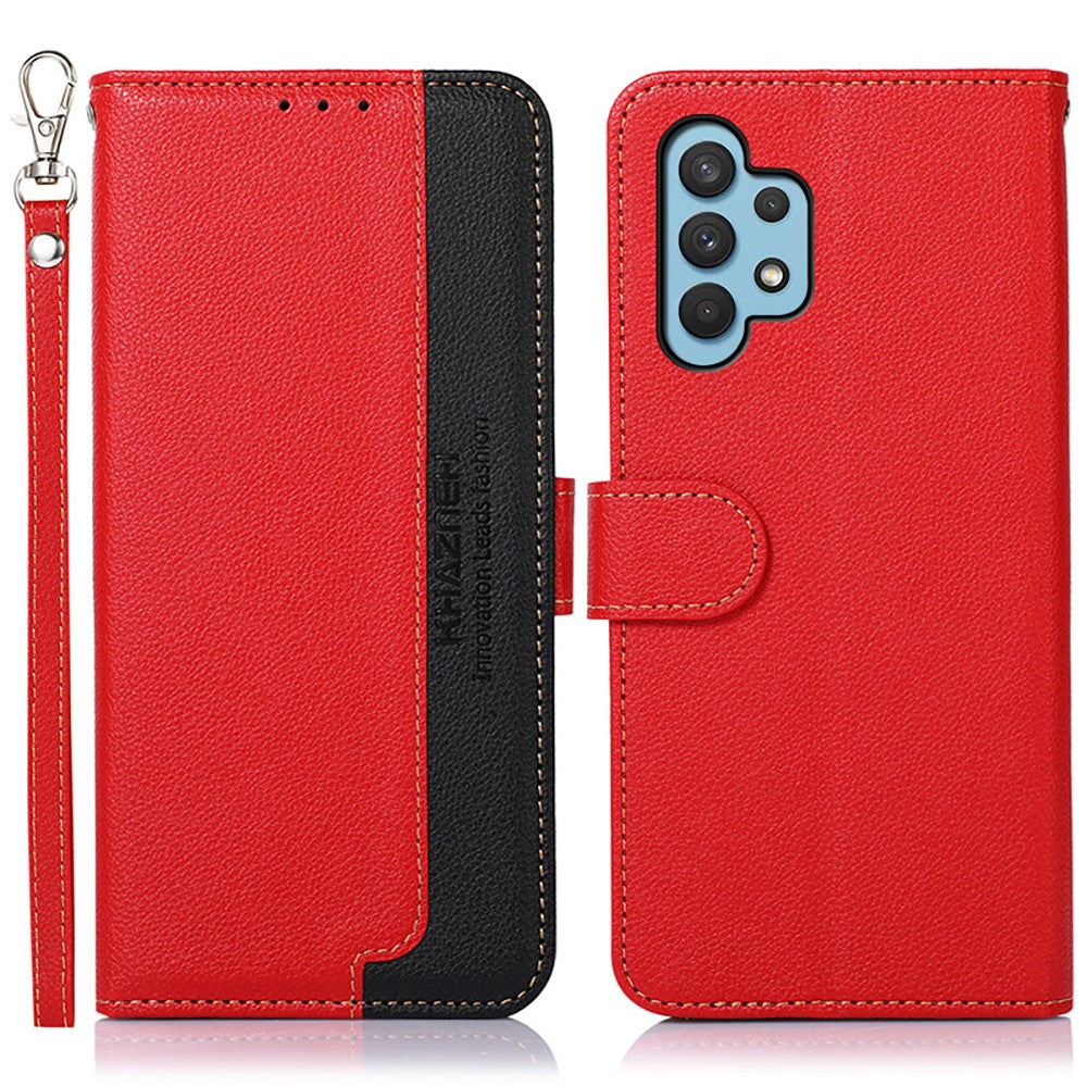 KHAZNEH RFID Blocking Anti-theft Swiping Function Litchi Skin Leather Phone Shell Case for Samsung Galaxy A32 4G (EU Version)
