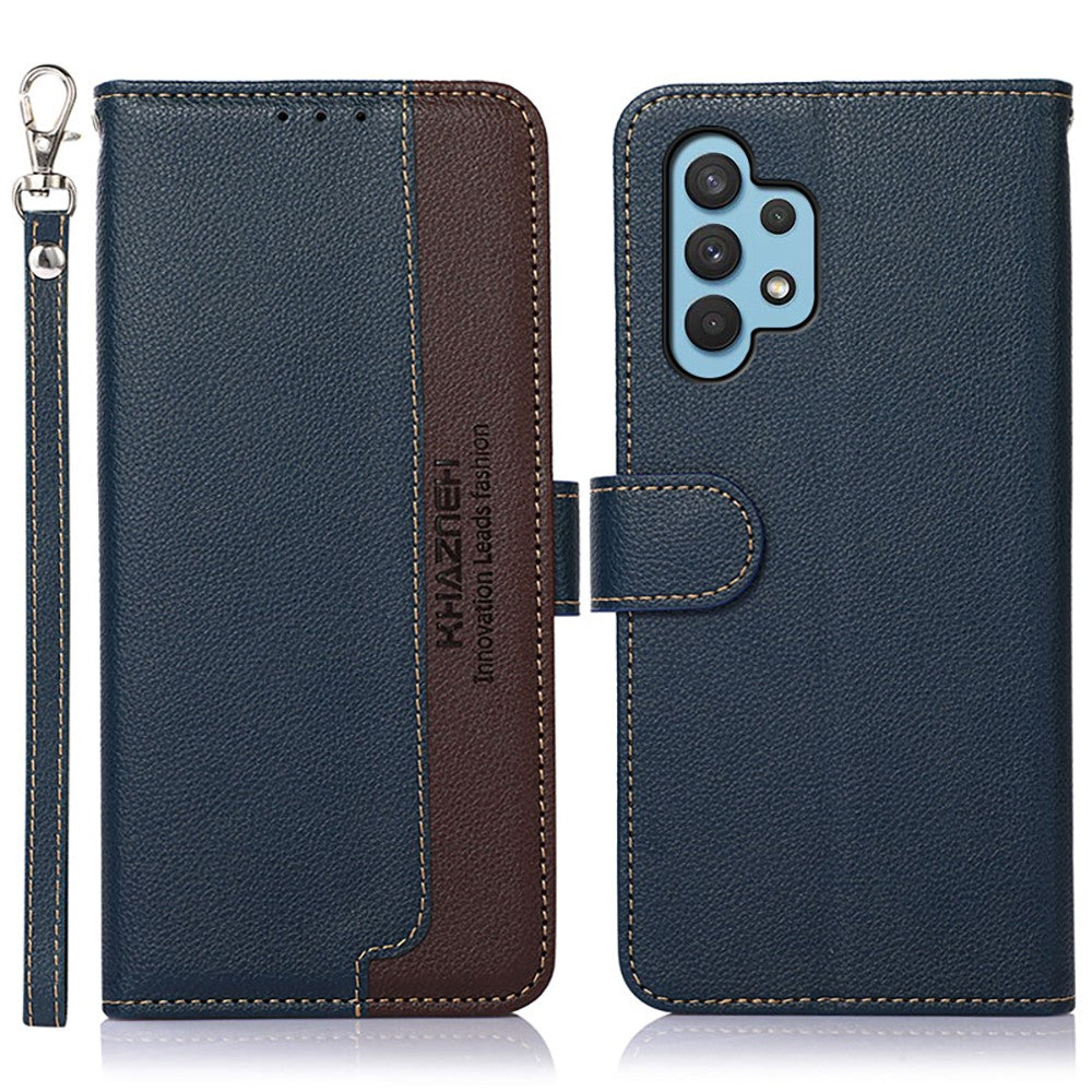 KHAZNEH RFID Blocking Anti-theft Swiping Function Litchi Skin Leather Phone Shell Case for Samsung Galaxy A32 4G (EU Version)