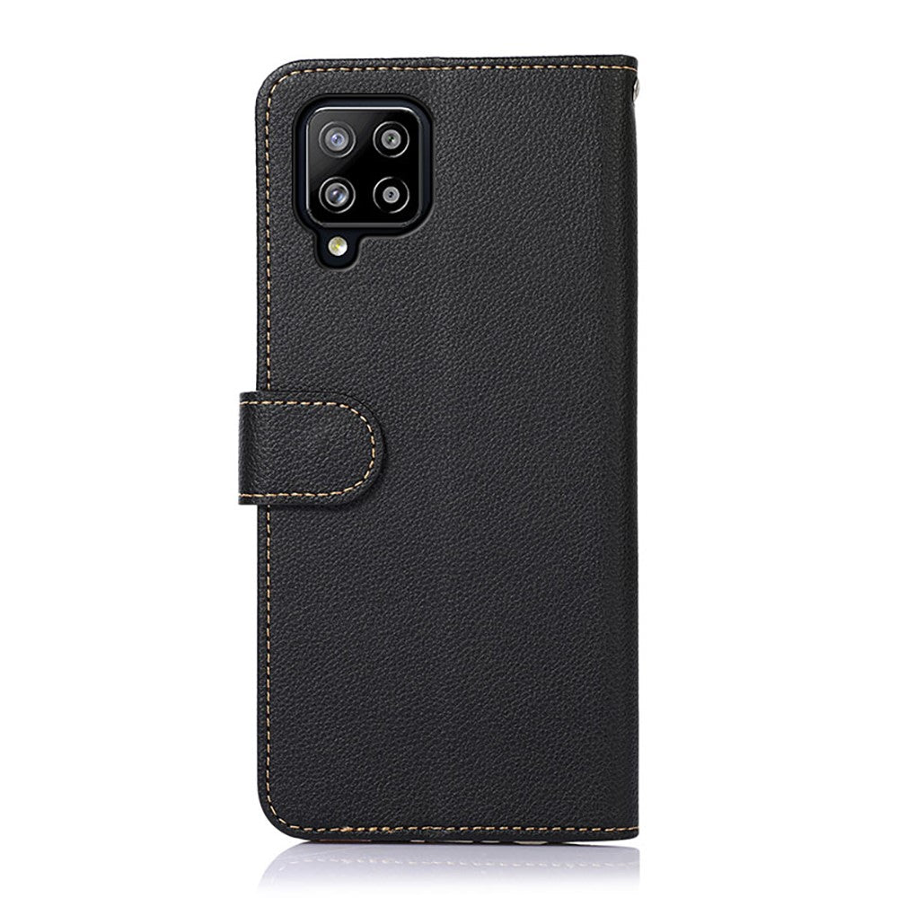 KHAZNEH Litchi Skin RFID-blokerende, tyverisikret, afskærmende funktion læder telefoncover til Samsung Galaxy A42 5G