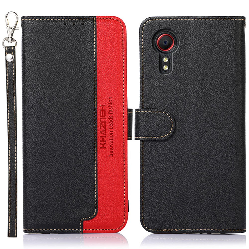KHAZNEH Litchi Texture RFID Anti-theft Swiping Function Leather Phone Case Cover for Samsung Galaxy Xcover 5