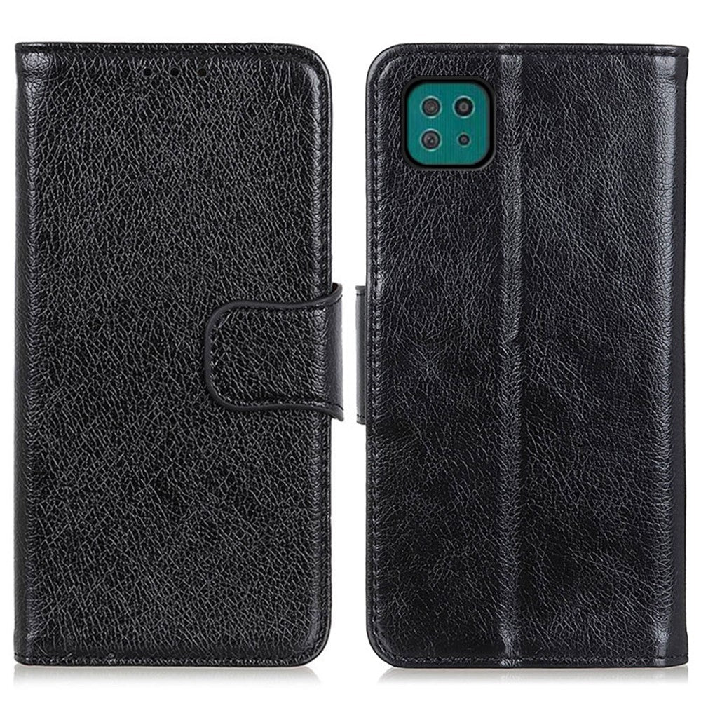 For Samsung Galaxy A22 5G (EU Version) Protective Phone Case Shockproof Flip Folio Cover Nappa Texture Split Leather Phone Shell with Stand Wallet