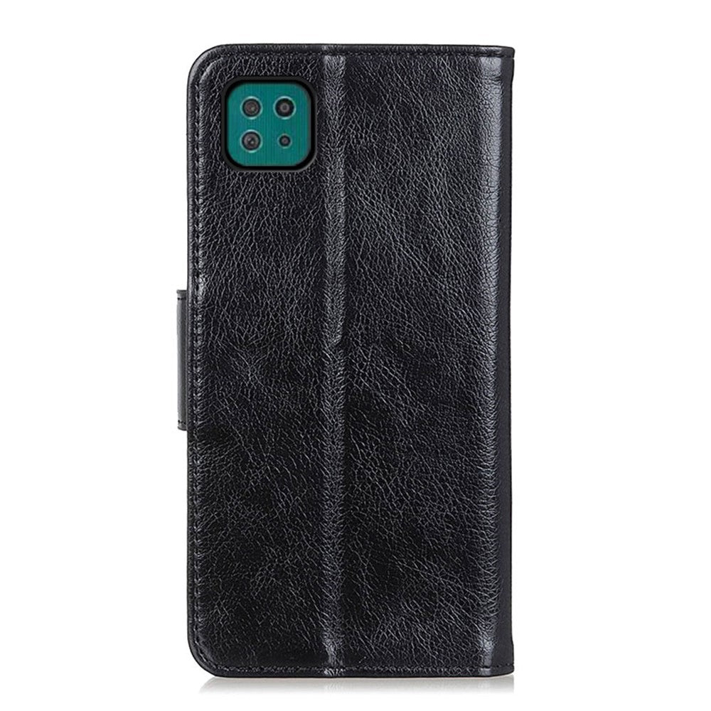 For Samsung Galaxy A22 5G (EU Version) Protective Phone Case Shockproof Flip Folio Cover Nappa Texture Split Leather Phone Shell with Stand Wallet