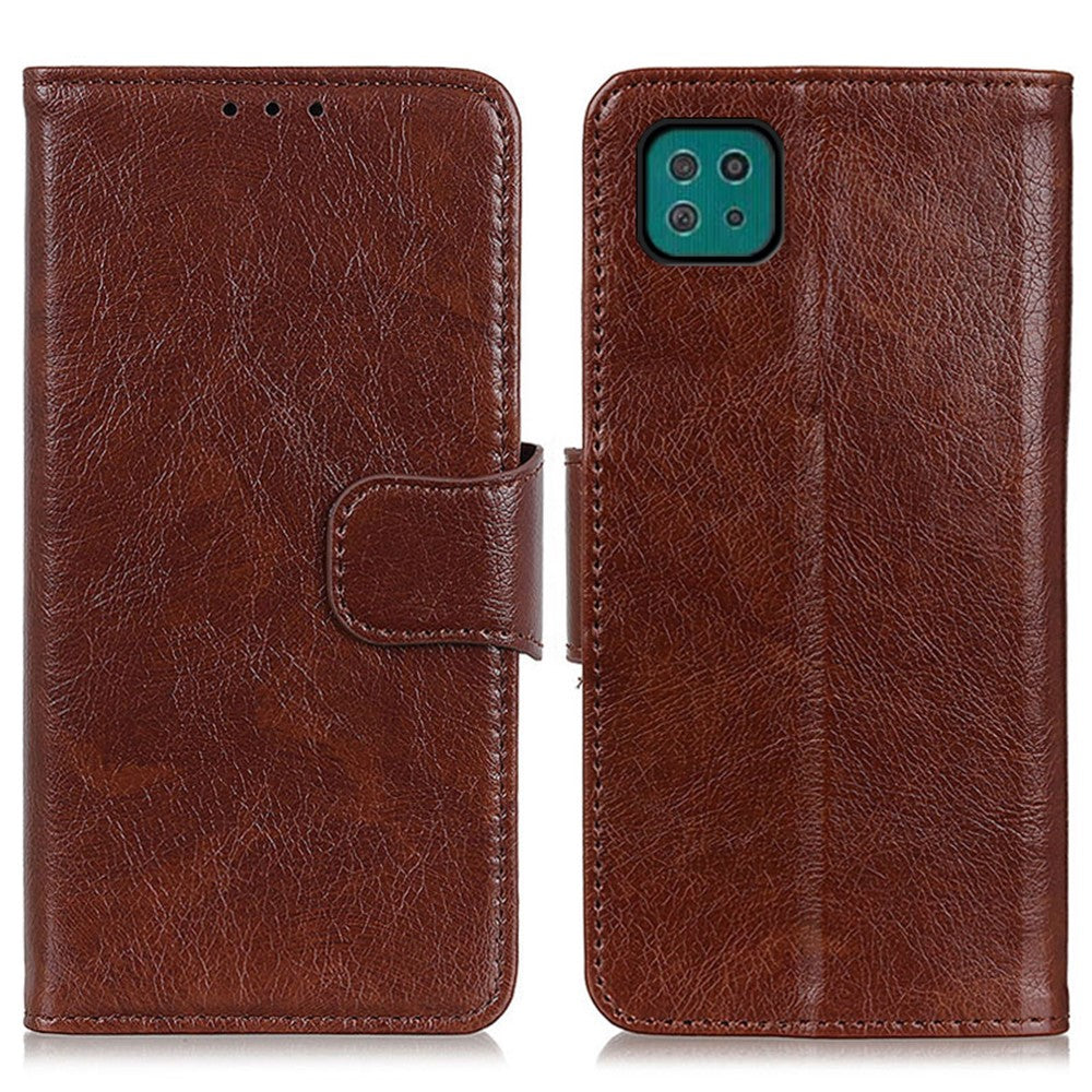For Samsung Galaxy A22 5G (EU Version) Protective Phone Case Shockproof Flip Folio Cover Nappa Texture Split Leather Phone Shell with Stand Wallet