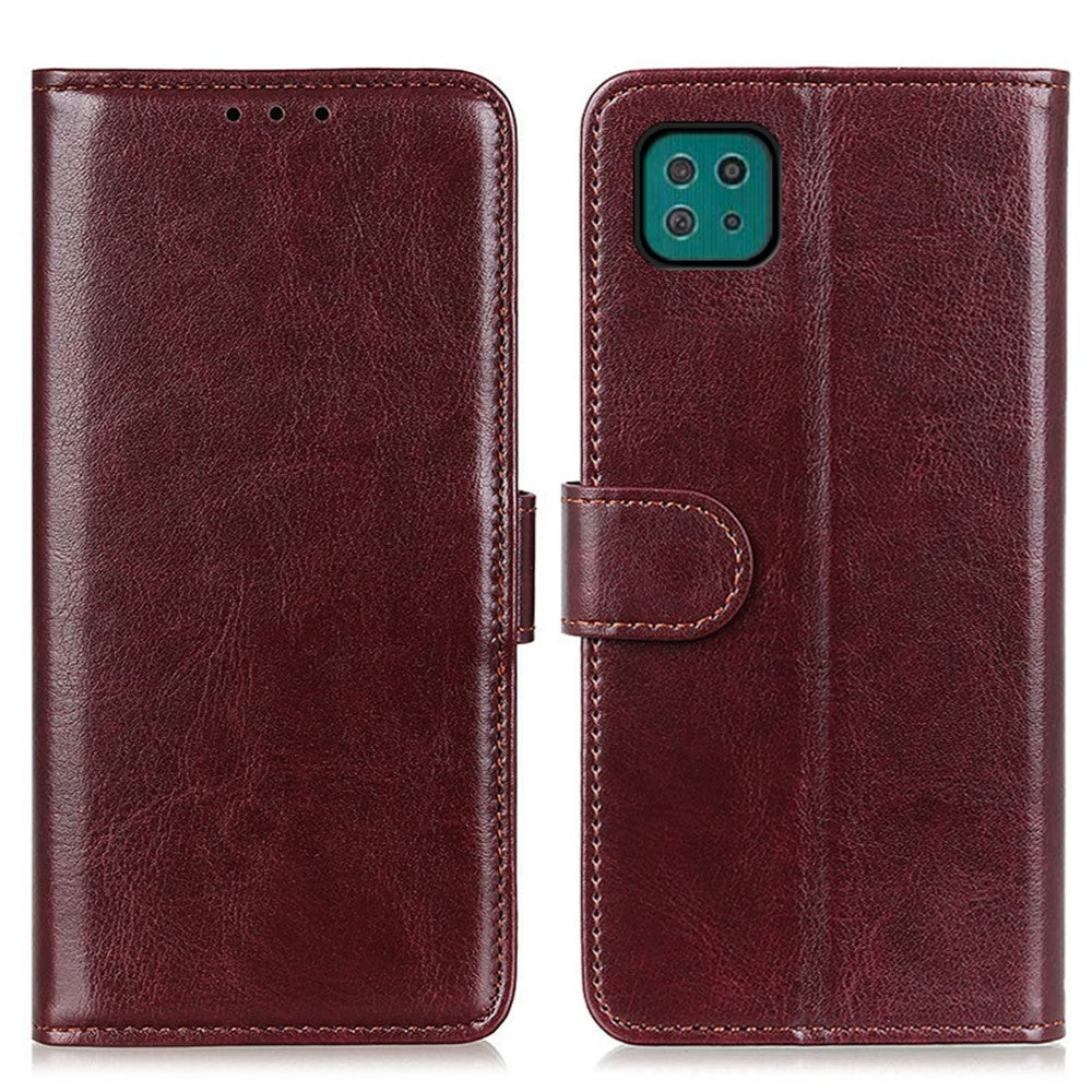 Crazy Horse Texture Leather Wallet Stand Cellphone Shell Case for Samsung Galaxy A22 5G (EU Version)