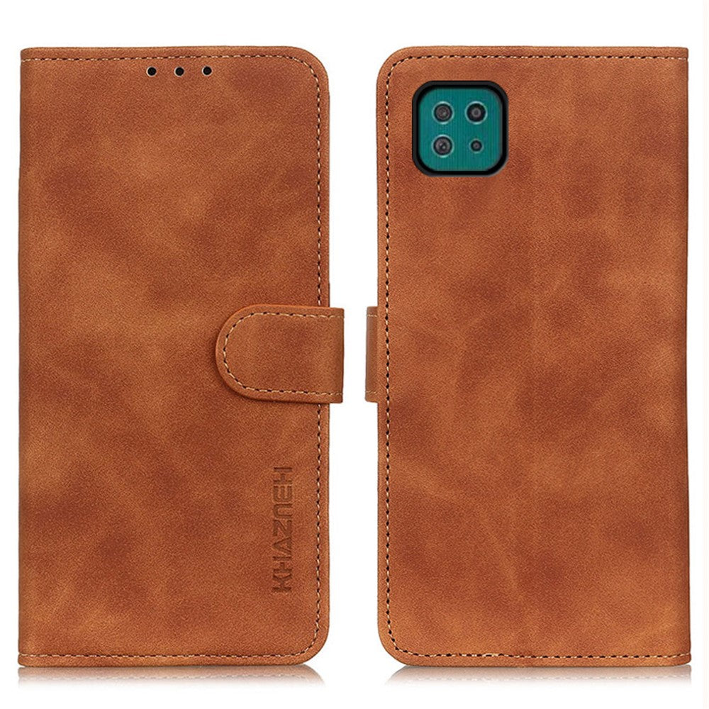 KHAZNEH Wallet Design Retro Grain Style PU Leather Case with Stand for Samsung Galaxy A22 5G (EU Version)