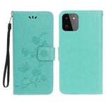 Pung Design Stilfuld Sommerfugle Blomster Prægning Læder Telefoncover til Samsung Galaxy A22 5G (EU Version)