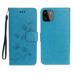 Pung Design Stilfuld Sommerfugle Blomster Prægning Læder Telefoncover til Samsung Galaxy A22 5G (EU Version)