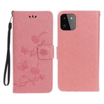 Pung Design Stilfuld Sommerfugle Blomster Prægning Læder Telefoncover til Samsung Galaxy A22 5G (EU Version)