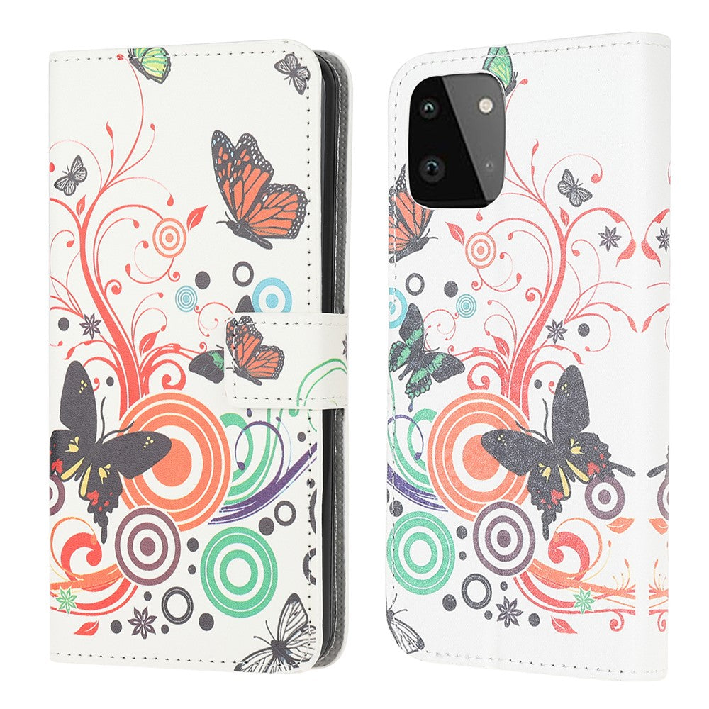 Fuld Beskyttelse Pung-design Mønstertryk Læder Stående Beskyttelsescover med Stativ til Samsung Galaxy A22 5G (EU Version)