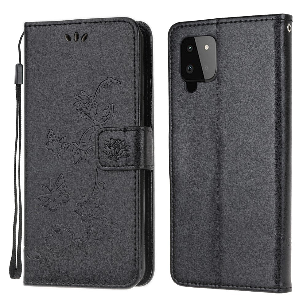 Imprint Butterfly Flower Wallet Stand Leather Mobile Phone Case for Samsung Galaxy A22 4G (EU Version)