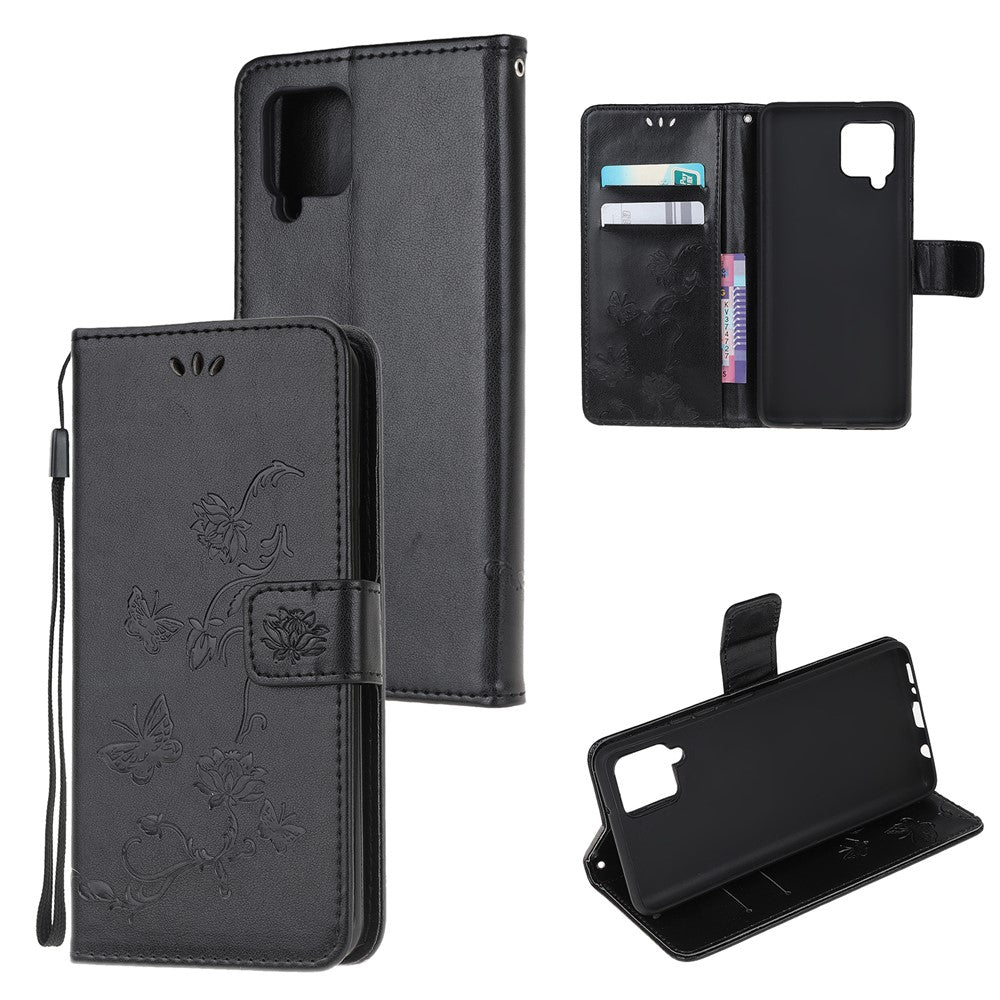 Imprint Butterfly Flower Wallet Stand Leather Mobile Phone Case for Samsung Galaxy A22 4G (EU Version)