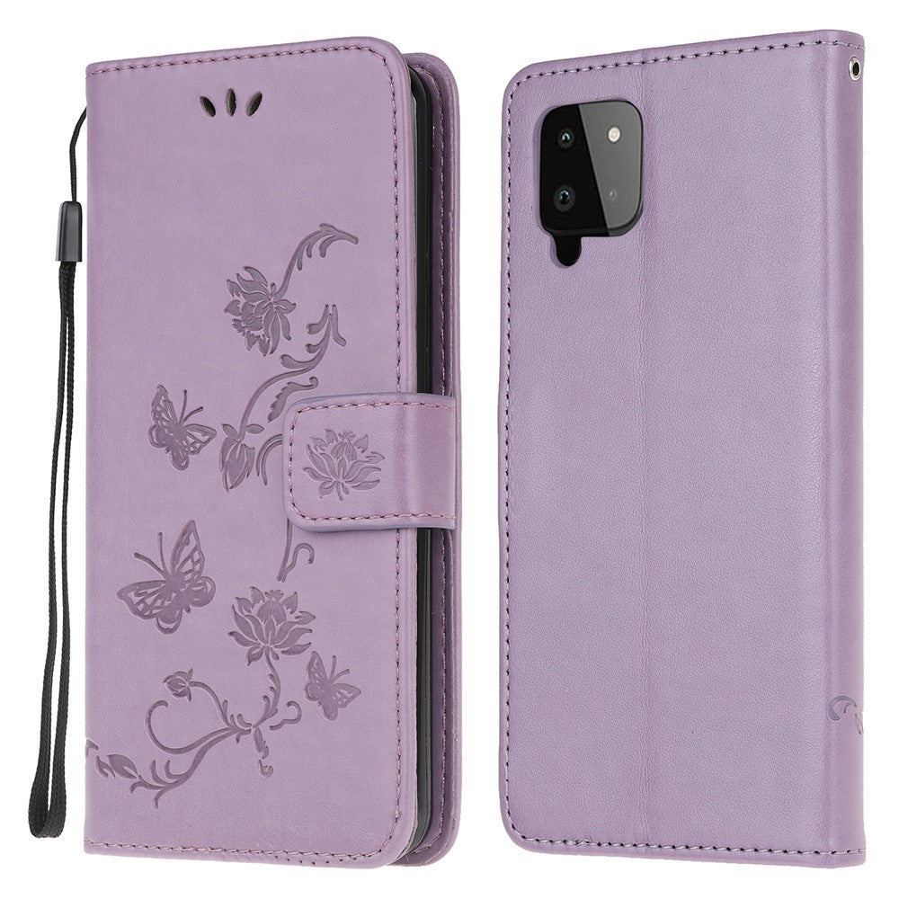 Imprint Butterfly Flower Wallet Stand Leather Mobile Phone Case for Samsung Galaxy A22 4G (EU Version)