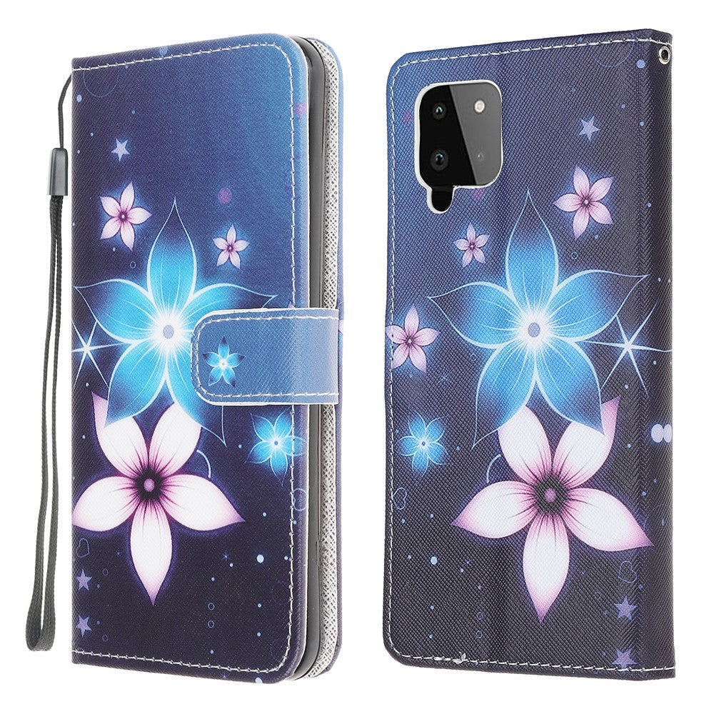 Wallet Design Cross Texture Nyt Mønster Printet Læder Stand Etui til Samsung Galaxy A22 4G (EU Version)