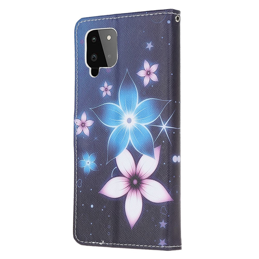 Wallet Design Cross Texture Nyt Mønster Printet Læder Stand Etui til Samsung Galaxy A22 4G (EU Version)