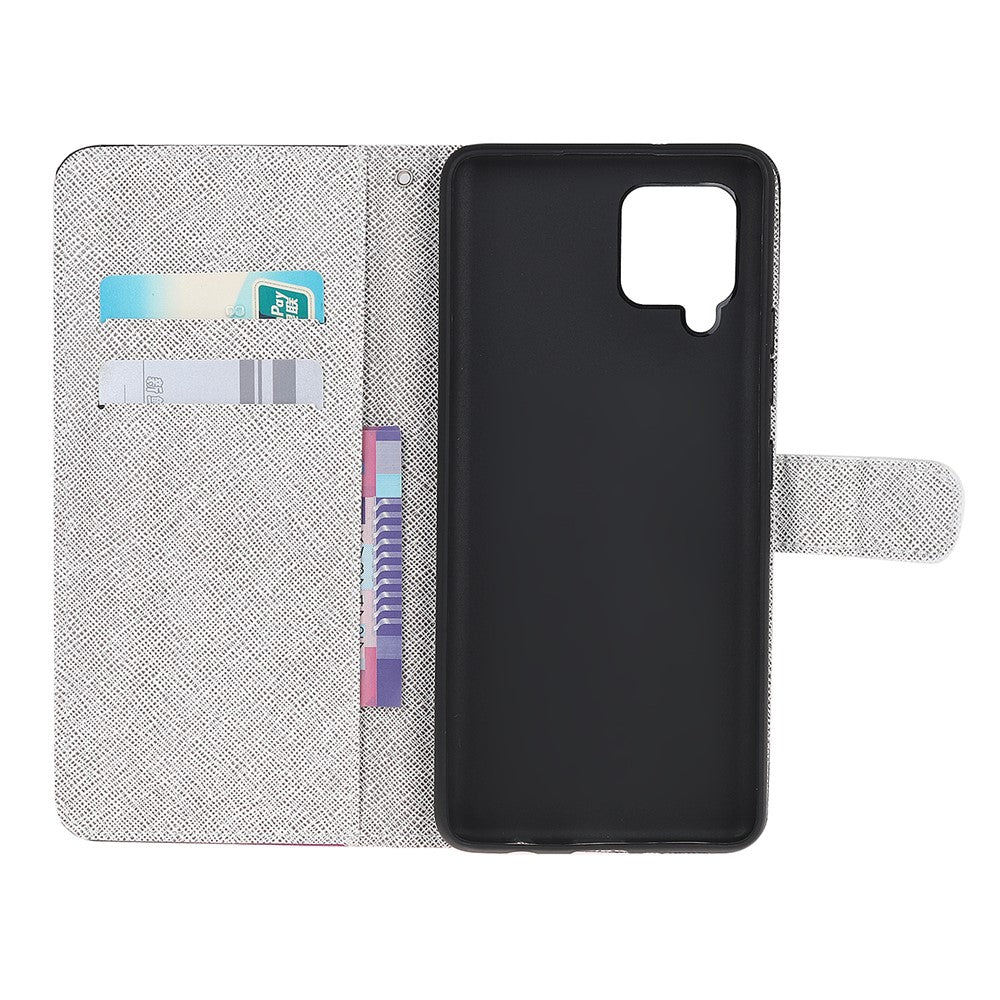 Wallet Design Cross Texture Nyt Mønster Printet Læder Stand Etui til Samsung Galaxy A22 4G (EU Version)