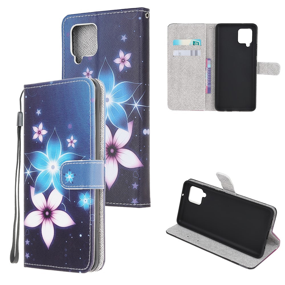 Wallet Design Cross Texture Nyt Mønster Printet Læder Stand Etui til Samsung Galaxy A22 4G (EU Version)