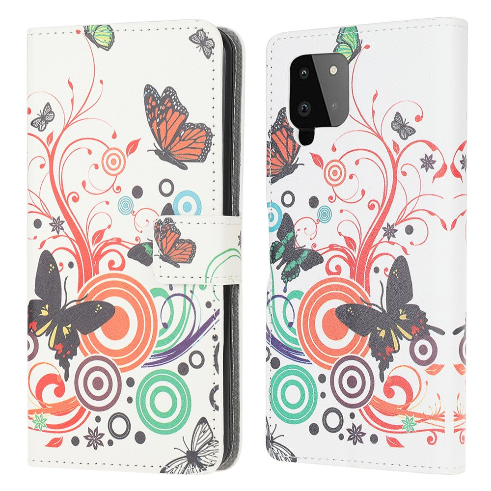 Mönstertryck Fullt skyddande plånboksdesign Läderfodral med stativ för Samsung Galaxy A22 4G (EU-version)