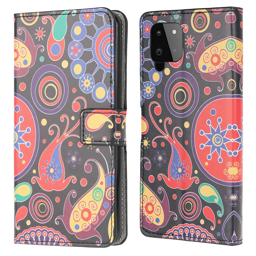 Mönstertryck Fullt skyddande plånboksdesign Läderfodral med stativ för Samsung Galaxy A22 4G (EU-version)