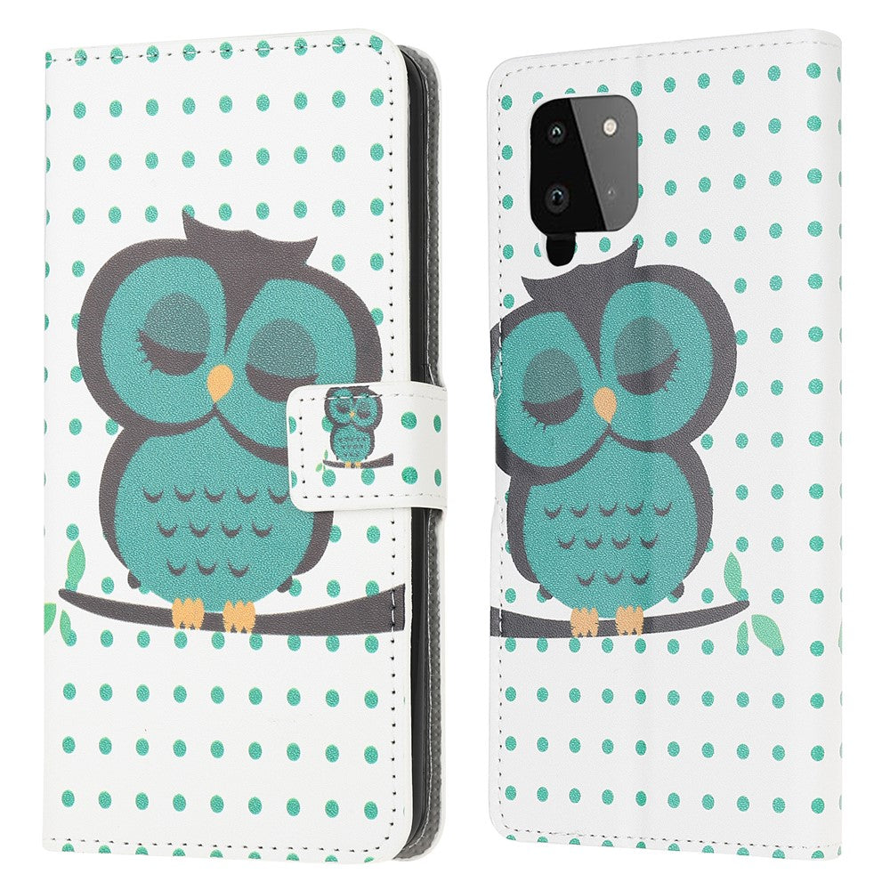 Mönstertryck Fullt skyddande plånboksdesign Läderfodral med stativ för Samsung Galaxy A22 4G (EU-version)