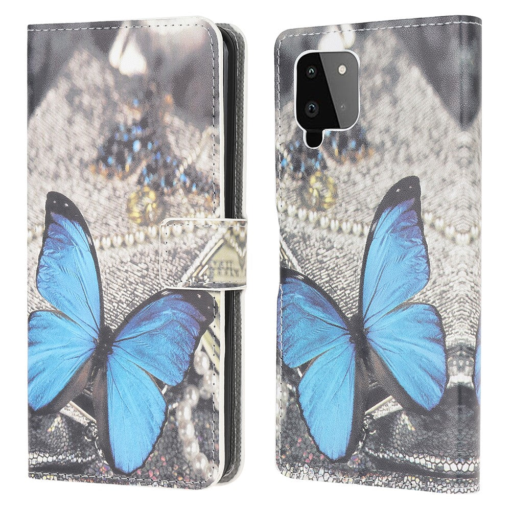 Mönstertryck Fullt skyddande plånboksdesign Läderfodral med stativ för Samsung Galaxy A22 4G (EU-version)