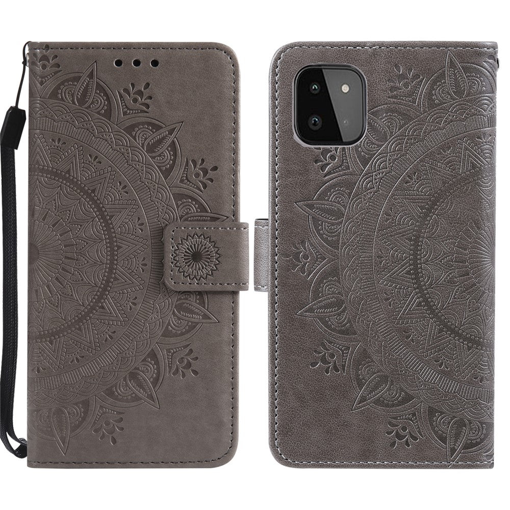 Imprinted Mandala Flower Wallet Design Leather Case with Strap for Samsung Galaxy A22 5G (EU Version)