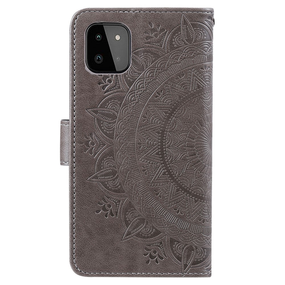 Imprinted Mandala Flower Wallet Design Leather Case with Strap for Samsung Galaxy A22 5G (EU Version)