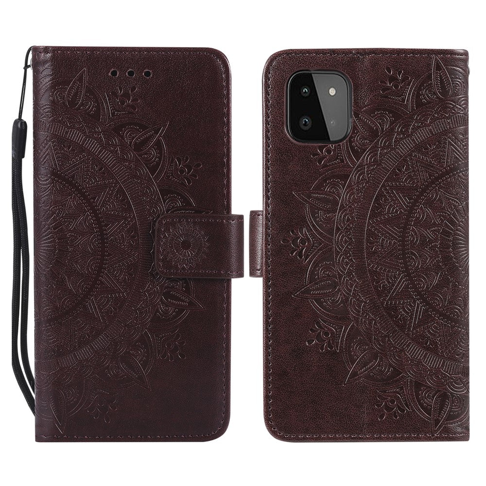 Imprinted Mandala Flower Wallet Design Leather Case with Strap for Samsung Galaxy A22 5G (EU Version)