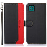 KHAZNEH Litchi Skin Leather Phone Shell Wallet Stand Design Case with RFID Blocking Anti-theft Swiping Design for Samsung Galaxy A22 5G (EU Version)