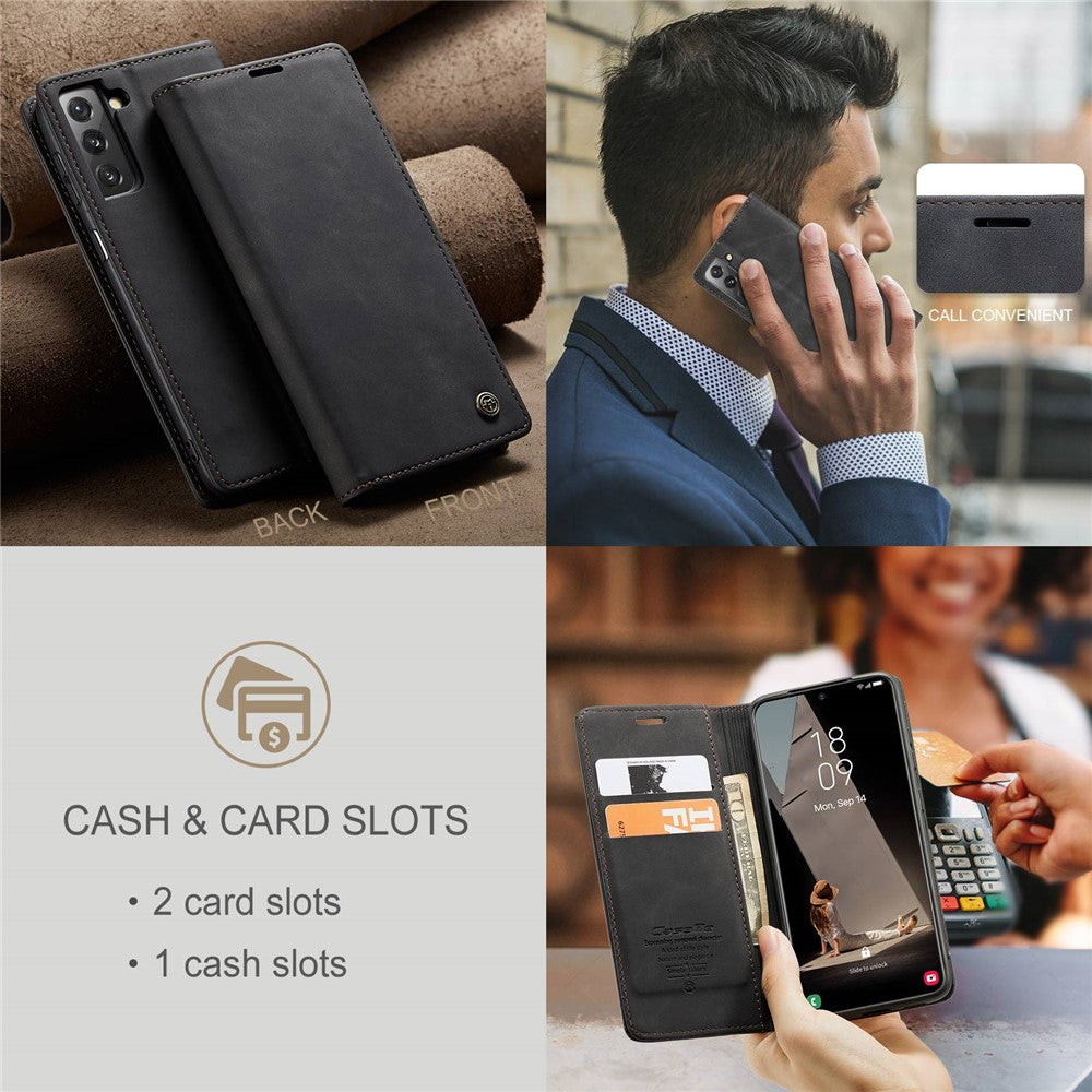 CASEME 013-serien til Samsung Galaxy S21 FE Pung Stander Cover Automatisk Sugefunktion Læder Etui
