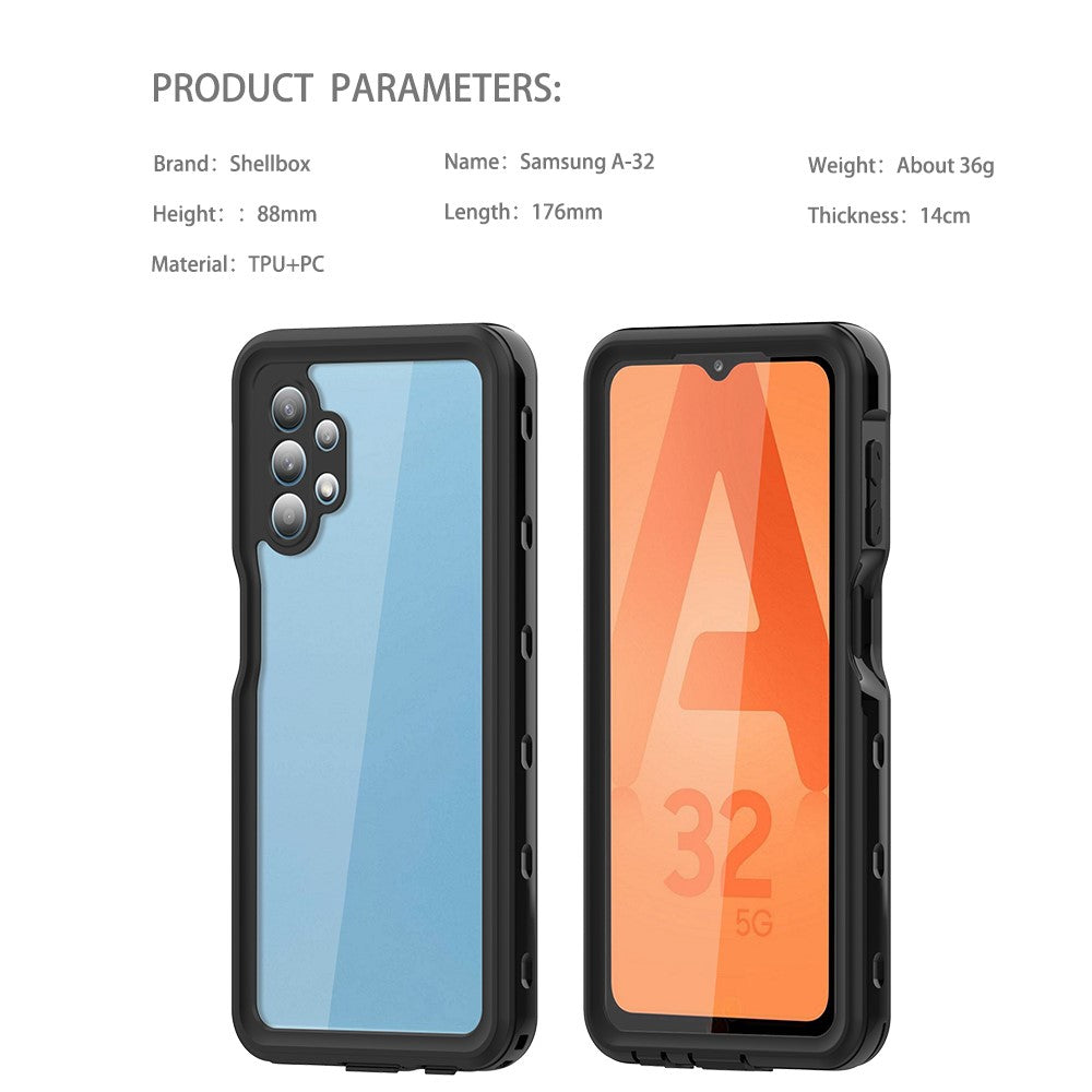 SHELLBOX Vandtæt Full Body Cover IP68 Vandtæt Telefoncover [Understøtter Fingeraftryksoplåsning] til Samsung Galaxy A32 5G/M32 5G